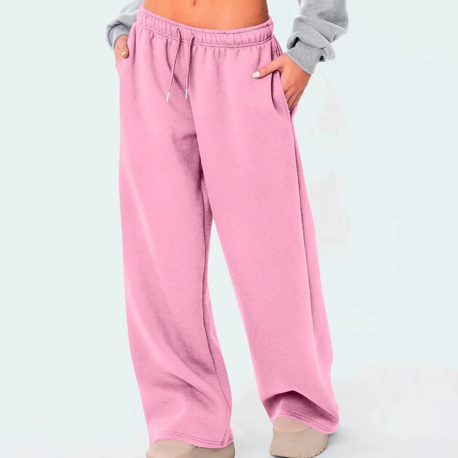 Sweatpant for Women Fall Drawstring Elastic Solid Lounge Pant Athletic Casual Baggy Sweat Pants with Pockets