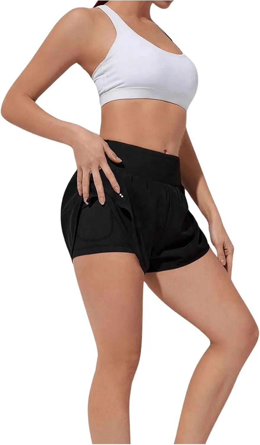 SweatyRocks Women's High Waisted Layer Running Shorts Dolphin Workout Active Sports Shorts with Pockets