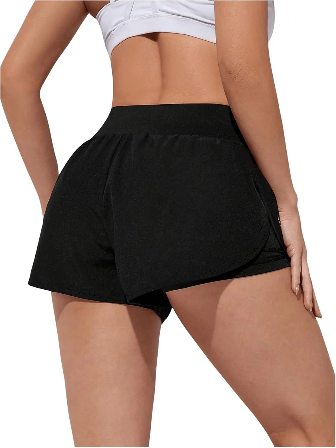 SweatyRocks Women's High Waisted Layer Running Shorts Dolphin Workout Active Sports Shorts with Pockets