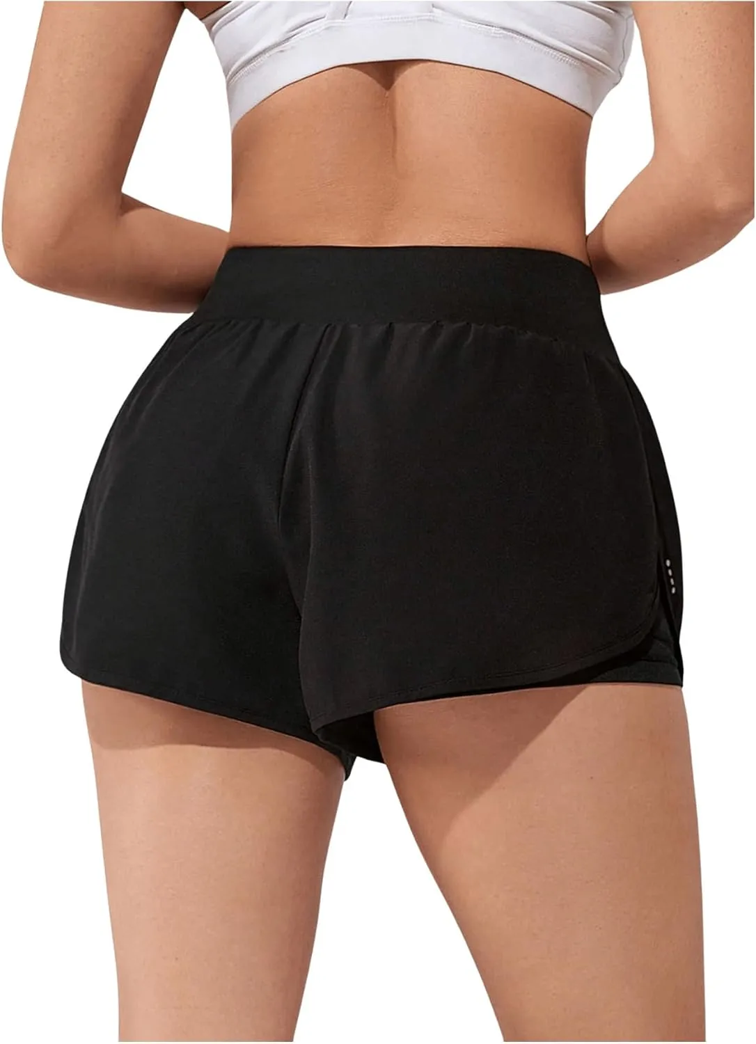 SweatyRocks Women's High Waisted Layer Running Shorts Dolphin Workout Active Sports Shorts with Pockets