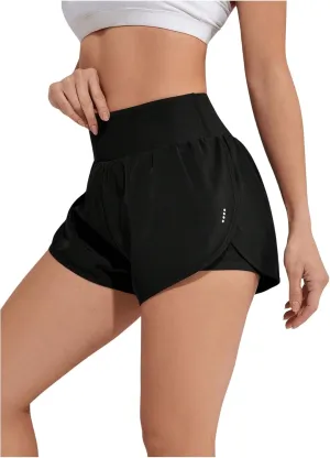 SweatyRocks Women's High Waisted Layer Running Shorts Dolphin Workout Active Sports Shorts with Pockets