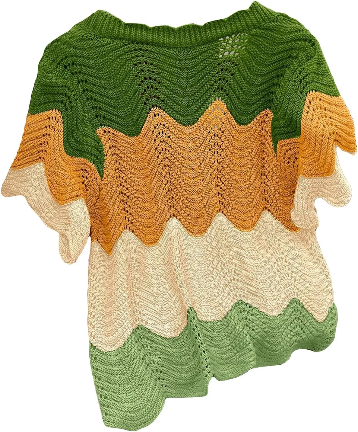 SweatyRocks Women's Plus Size Color Block V Neck Short Sleeve Hollow Out Knit Shirts Tops Button Down Cardigan Sweaters