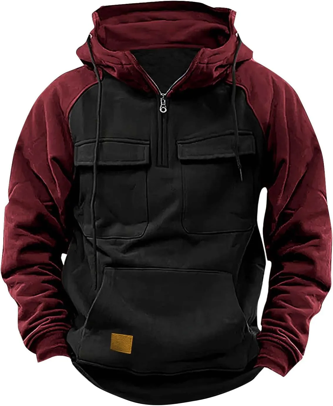 Tactical Hoodies For Men Military Workout Casual Cargo Pullover Quarter Zip Hooded Outfit Tops Heavy Weight Sweatshirt