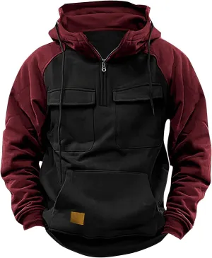 Tactical Hoodies For Men Military Workout Casual Cargo Pullover Quarter Zip Hooded Outfit Tops Heavy Weight Sweatshirt