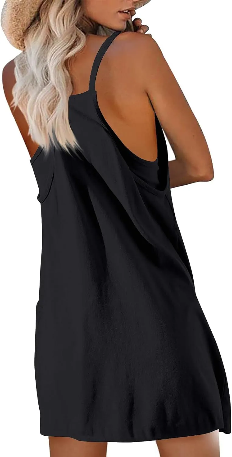 Tennis Summer Dress for Women Casual Sleeveless Spaghetti Strap with Pockets Sundress Workout Mini Tennis Athletic Golf Dress
