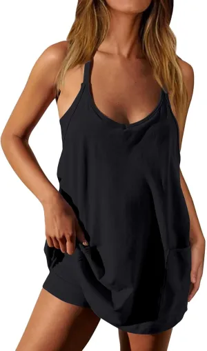 Tennis Summer Dress for Women Casual Sleeveless Spaghetti Strap with Pockets Sundress Workout Mini Tennis Athletic Golf Dress
