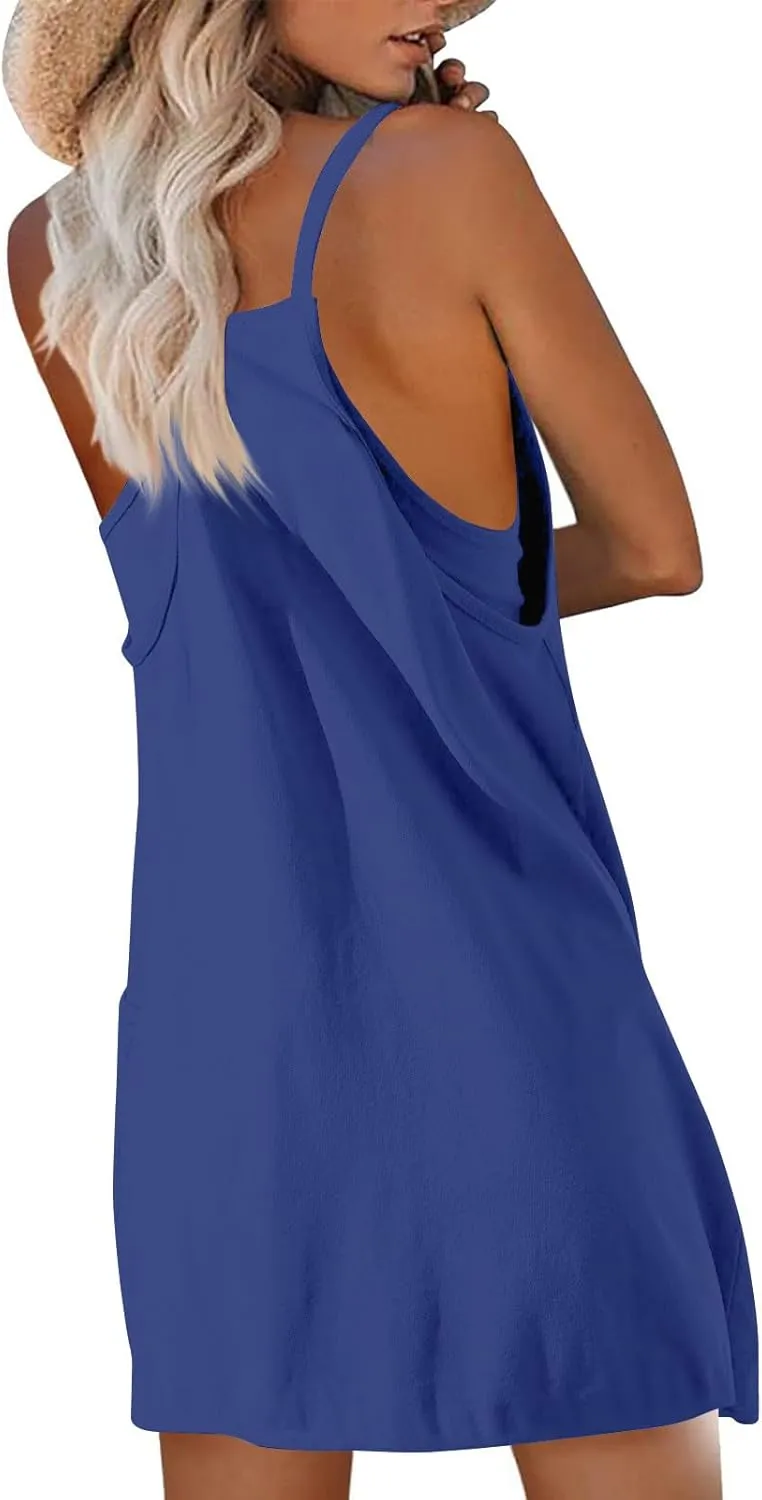 Tennis Summer Dress for Women Casual Sleeveless Spaghetti Strap with Pockets Sundress Workout Mini Tennis Athletic Golf Dress