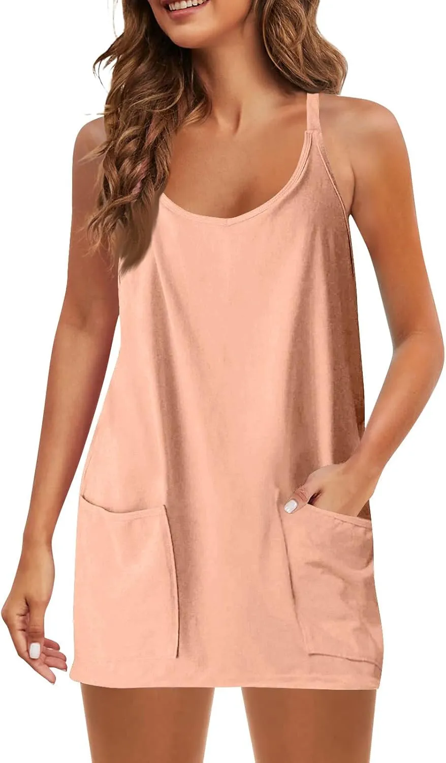 Tennis Summer Dress for Women Casual Sleeveless Spaghetti Strap with Pockets Sundress Workout Mini Tennis Athletic Golf Dress