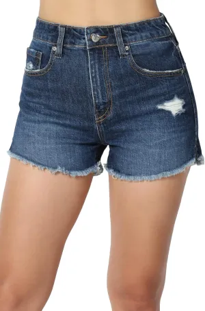 TheMogan Distressed Ripped Cut Off Frayed Hem High Waist Denim Shorts Shortie