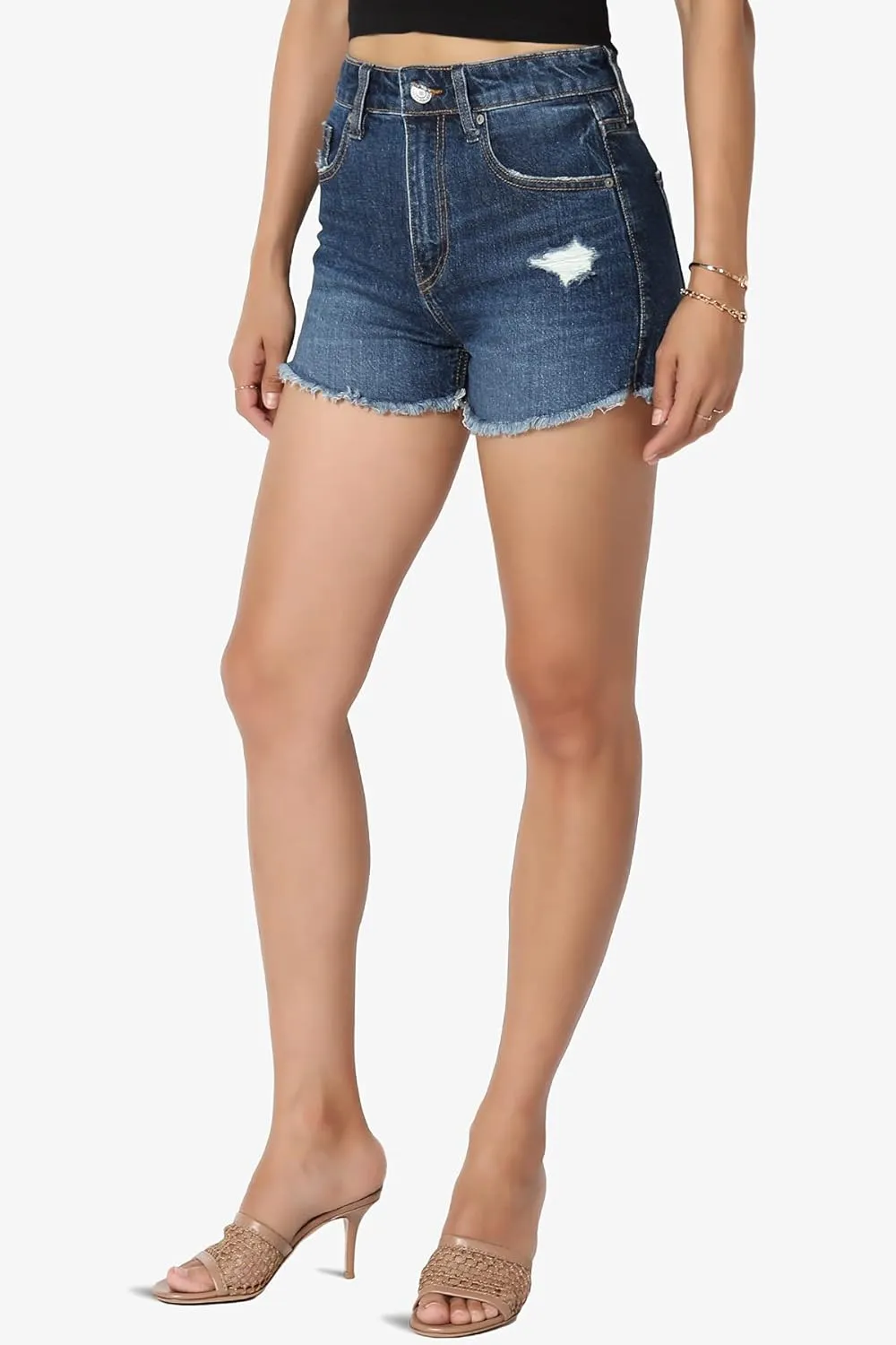 TheMogan Distressed Ripped Cut Off Frayed Hem High Waist Denim Shorts Shortie