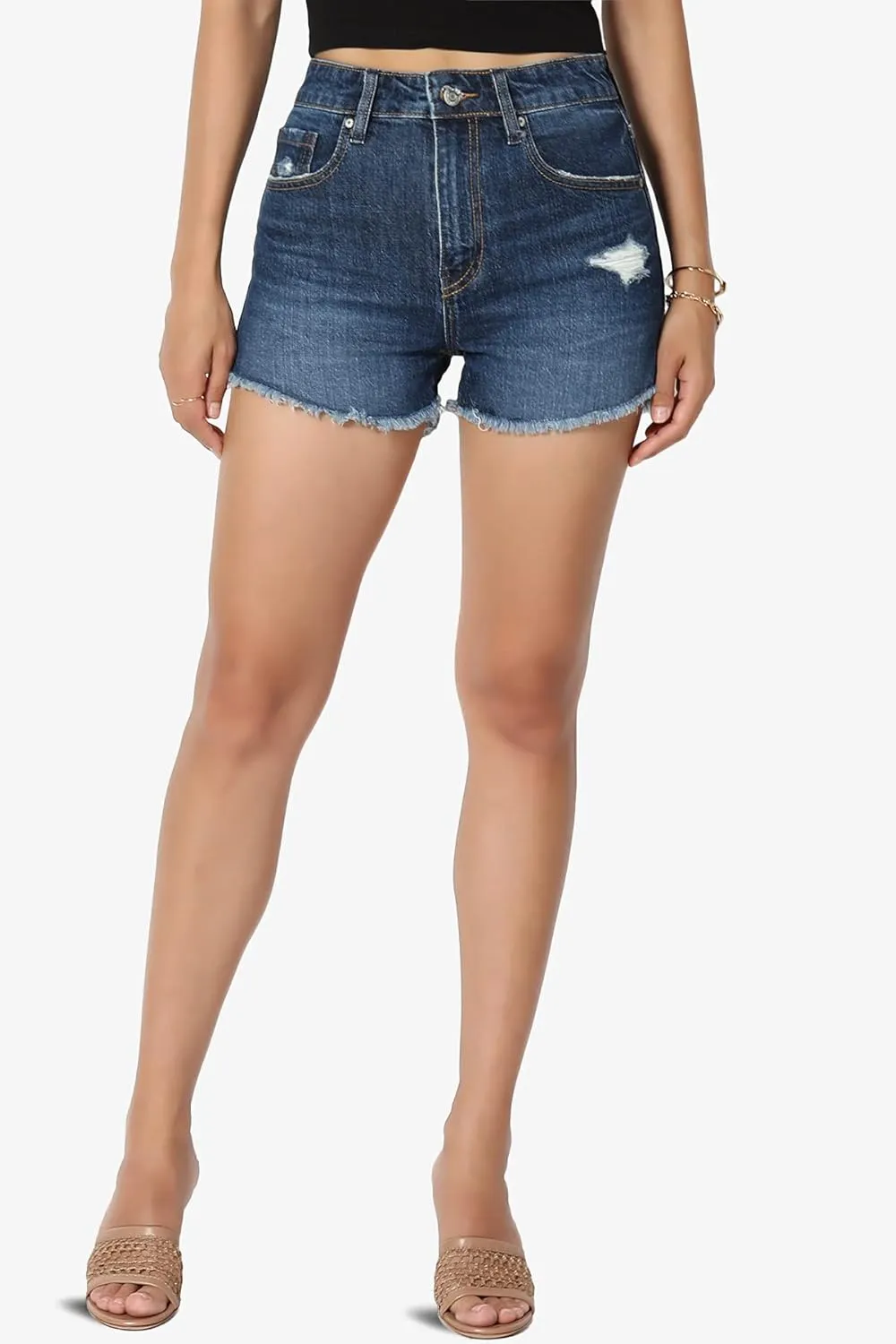 TheMogan Distressed Ripped Cut Off Frayed Hem High Waist Denim Shorts Shortie