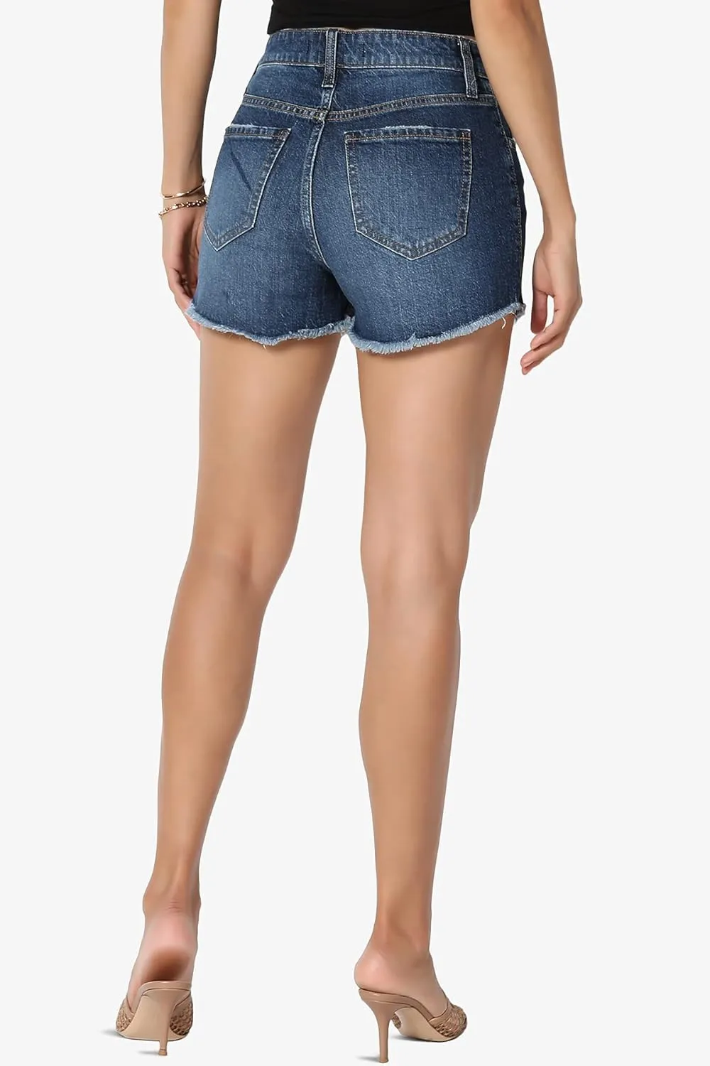 TheMogan Distressed Ripped Cut Off Frayed Hem High Waist Denim Shorts Shortie