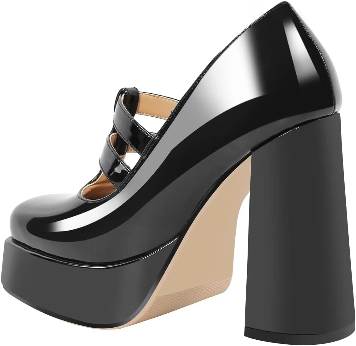 VERISSON Closed Toe Slip on Platform Pumps Buckle Strappy Square Toe Chunky Heels Loafers Pumps