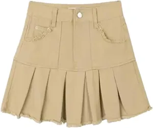 Vintage Brown Mini Skirts High Waist Women Pleated Skirt