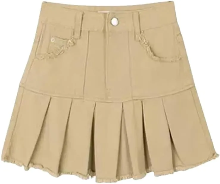 Vintage Brown Mini Skirts High Waist Women Pleated Skirt