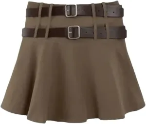 Vintage Brown Mini Skirts High Waist Women Pleated Skirt