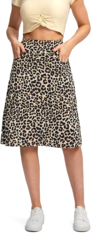 Viodia 25" Knee Length Skorts Skirts for Women with Zipper Pockets Stretchy Modest Aline Midi Skort for Casual Summer Travel
