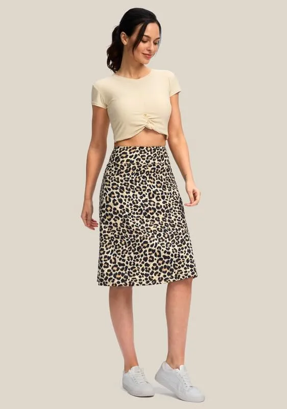 Viodia 25" Knee Length Skorts Skirts for Women with Zipper Pockets Stretchy Modest Aline Midi Skort for Casual Summer Travel