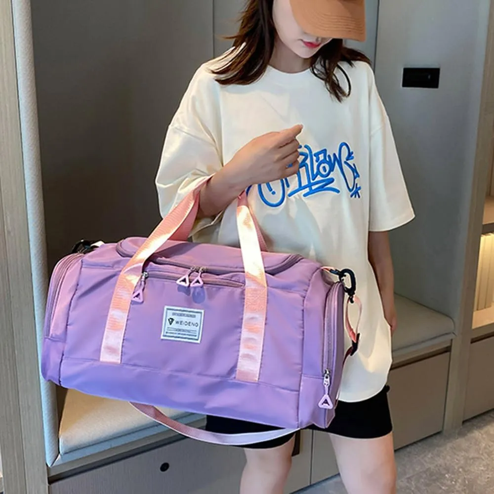 Vllcsla Sports Bag for Men and Women, Women's Gym Bag with Shoe Compartment, Wet Pocket, 28L, Travel Bag Weekend Bag, Lightweight Waterproof Gym Bag, Purple