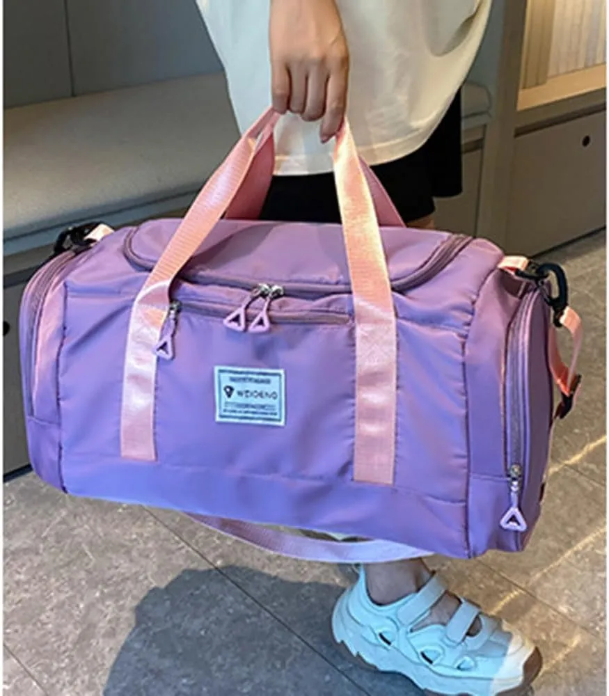 Vllcsla Sports Bag for Men and Women, Women's Gym Bag with Shoe Compartment, Wet Pocket, 28L, Travel Bag Weekend Bag, Lightweight Waterproof Gym Bag, Purple