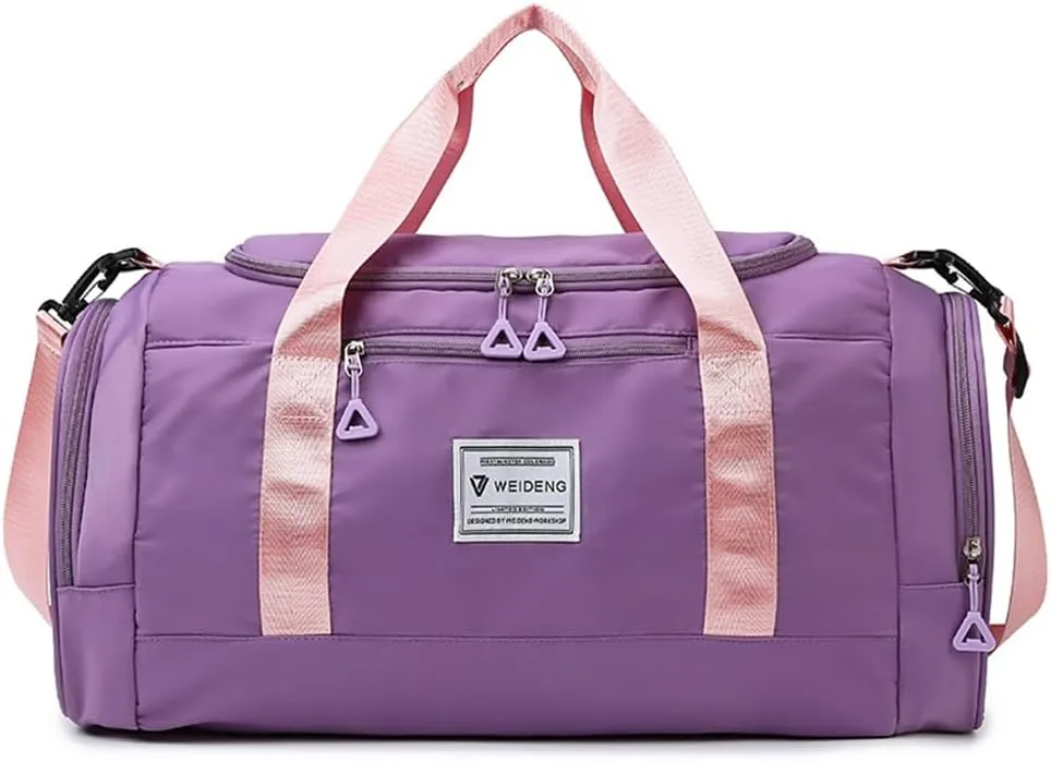 Vllcsla Sports Bag for Men and Women, Women's Gym Bag with Shoe Compartment, Wet Pocket, 28L, Travel Bag Weekend Bag, Lightweight Waterproof Gym Bag, Purple