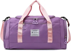Vllcsla Sports Bag for Men and Women, Women's Gym Bag with Shoe Compartment, Wet Pocket, 28L, Travel Bag Weekend Bag, Lightweight Waterproof Gym Bag, Purple