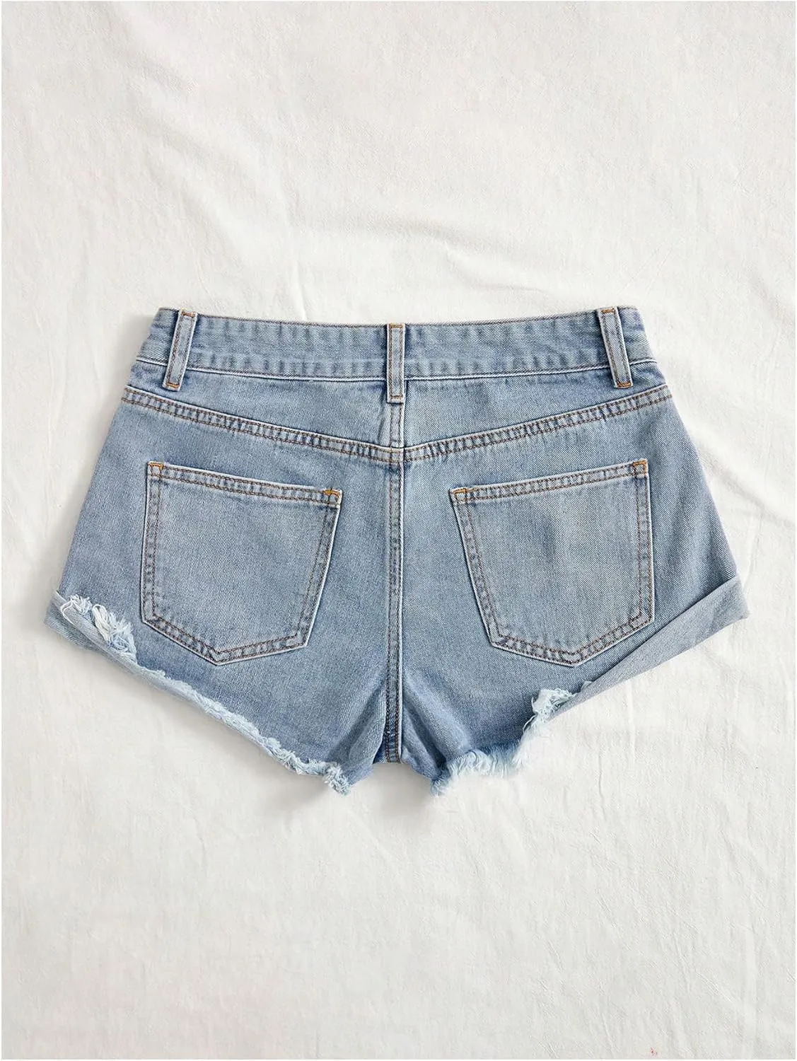 WDIRARA Women's High Waisted Button Ripped Roll Up Hem Denim Shorts with Pockets