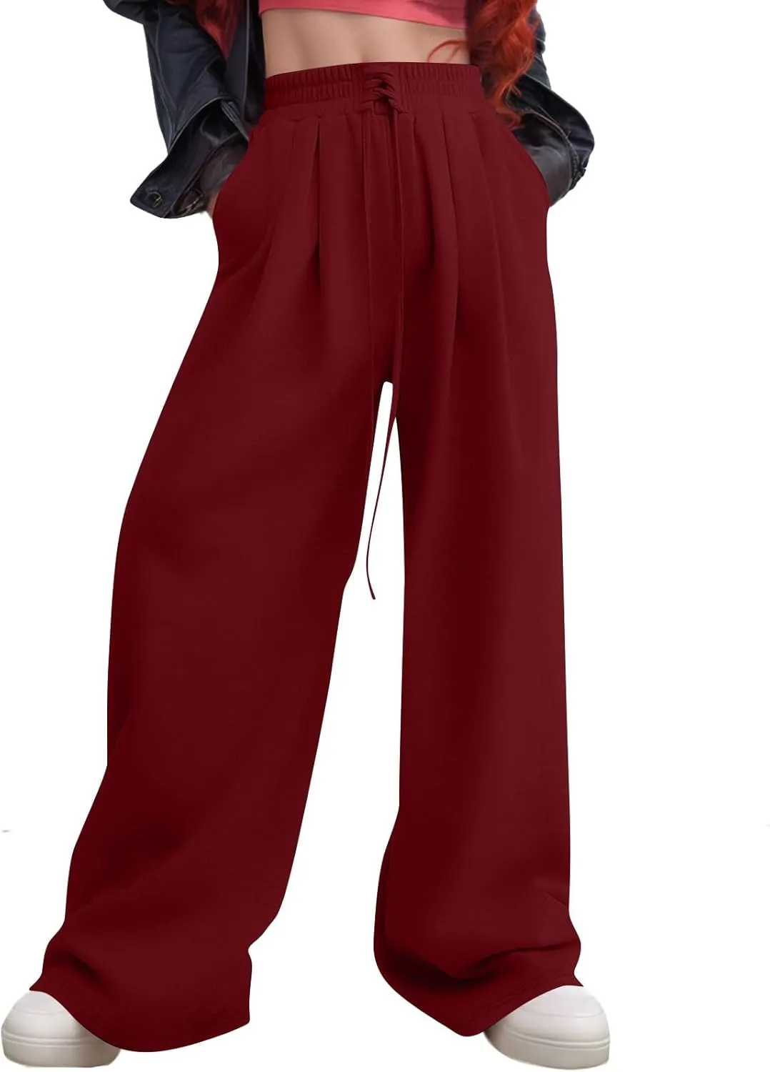 Wide Leg Sweatpants Women Baggy Fleece Lined Cute Y2k Drawstring High Waisted Sweat Pants Flowy Palazzo Lounge Pants