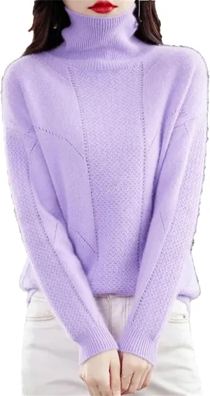 Winter Cashmere Sweater Women Turtleneck Thicken Knit Jumper Fashion Hollow Oversized Pullover