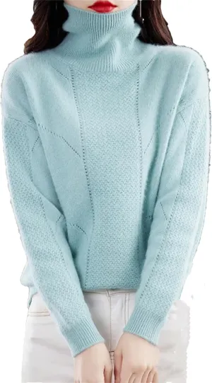 Winter Cashmere Sweater Women Turtleneck Thicken Knit Jumper Fashion Hollow Oversized Pullover