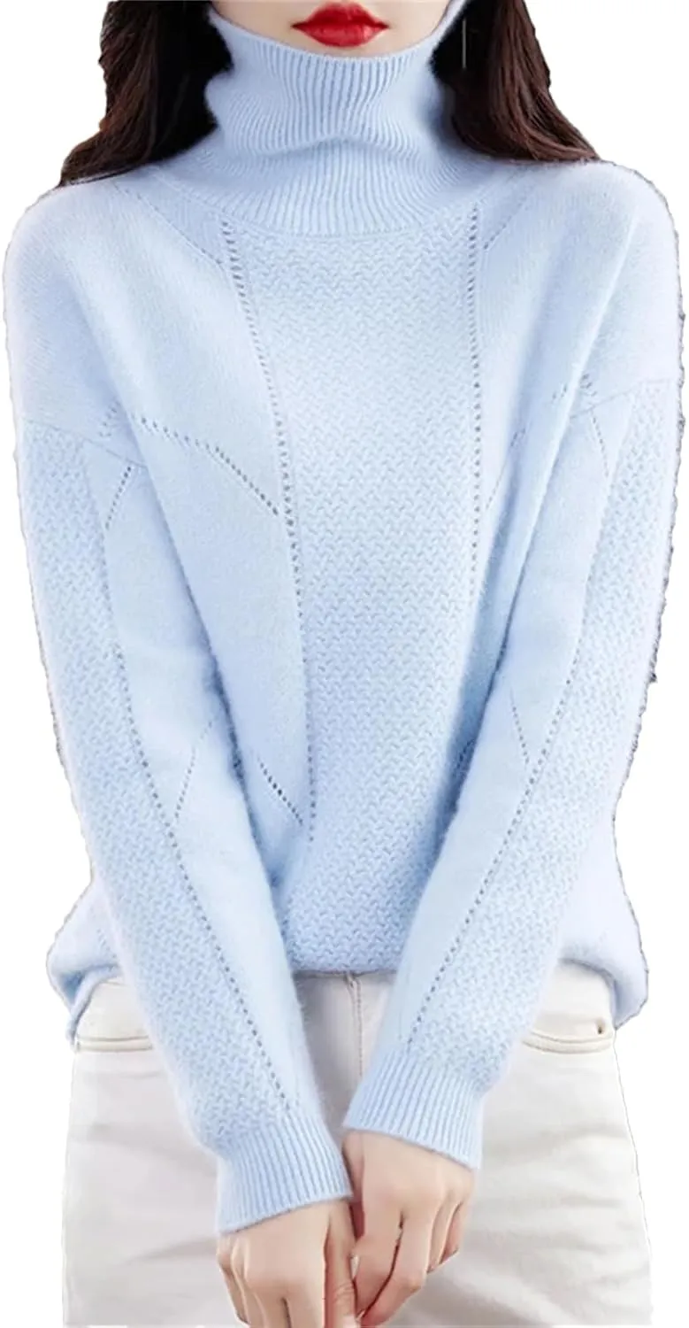 Winter Cashmere Sweater Women Turtleneck Thicken Knit Jumper Fashion Hollow Oversized Pullover