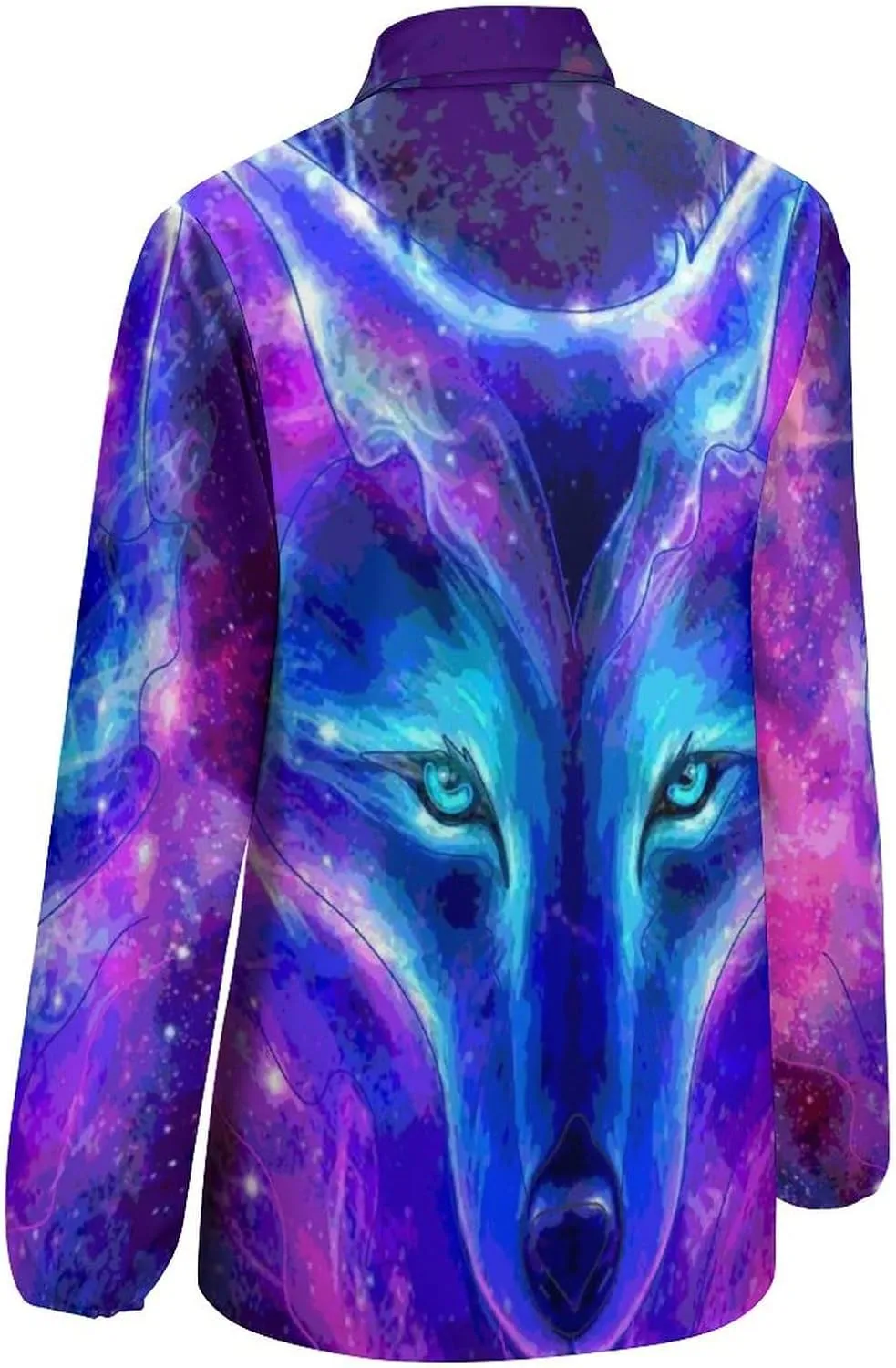 Wolf in A Galaxy Women's Shirt Casual Button Down Long Sleeve Shirts V Neck Blouses Slim Fit Tops