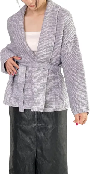 Women Belt Gathered Waist Knitting Sweater Coat, Casual Cardigan Sweaters for Women, wrap Cardigan
