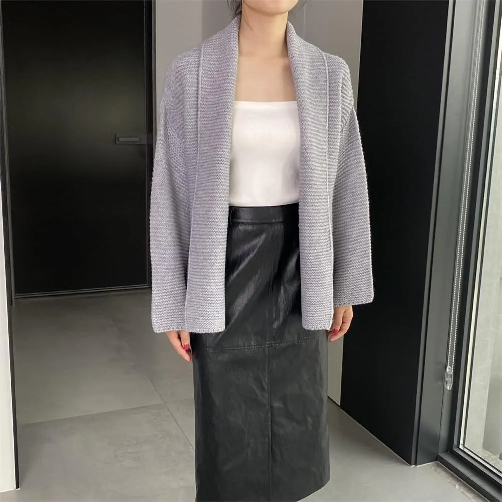 Women Belt Gathered Waist Knitting Sweater Coat, Casual Cardigan Sweaters for Women, wrap Cardigan