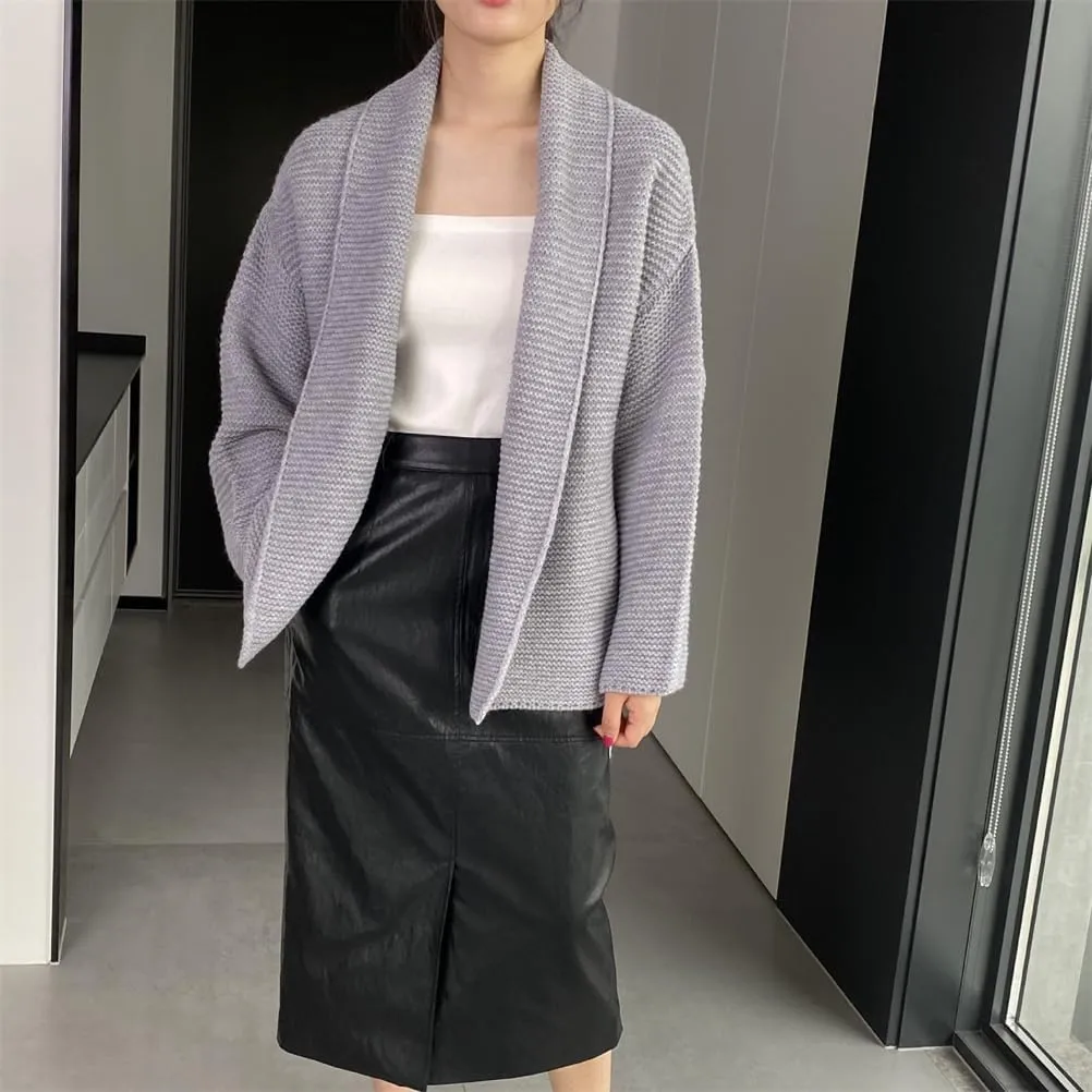 Women Belt Gathered Waist Knitting Sweater Coat, Casual Cardigan Sweaters for Women, wrap Cardigan