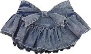 Women Bow Ruffle Denim Skirt Vintage Low Waist Sexy Pleated Mini Skirts