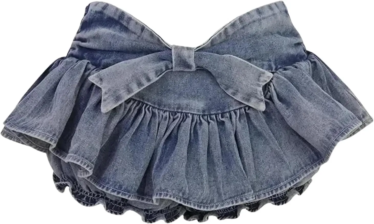 Women Bow Ruffle Denim Skirt Vintage Low Waist Sexy Pleated Mini Skirts