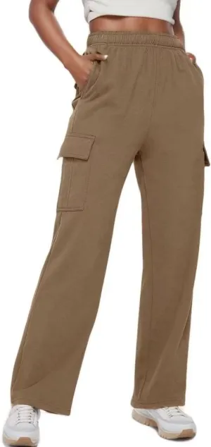 Women Cargo Sweatpants Casual Wide Leg Sweats Pants Dressy Elastic High Waist Active Lounge Trousers with Pockets