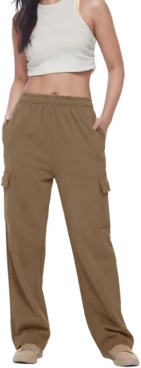 Women Cargo Sweatpants Casual Wide Leg Sweats Pants Dressy Elastic High Waist Active Lounge Trousers with Pockets