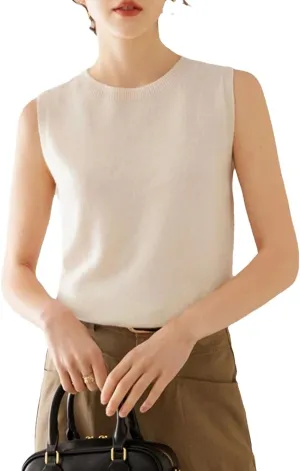 Women Cashmere Sweater Vest Crewneck Pullover Sleeveless Tops Soft Fashion Knited Vest