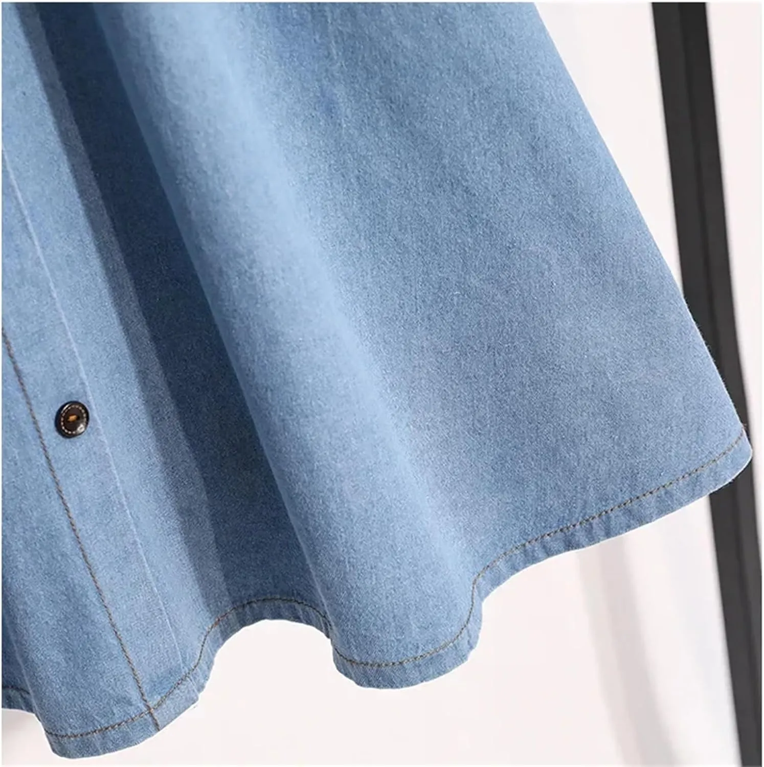 Women Elastic Waist Button Front Denim Skirt Summer Casual Midi A-Line Jean Skirt