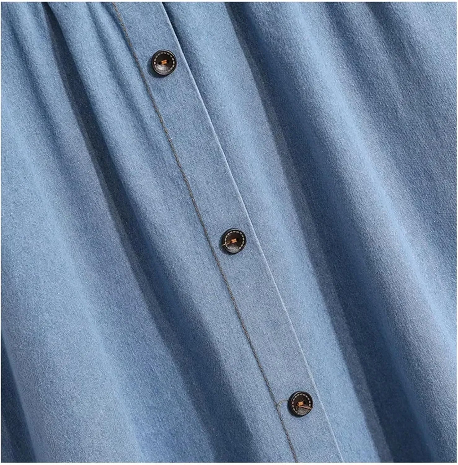 Women Elastic Waist Button Front Denim Skirt Summer Casual Midi A-Line Jean Skirt