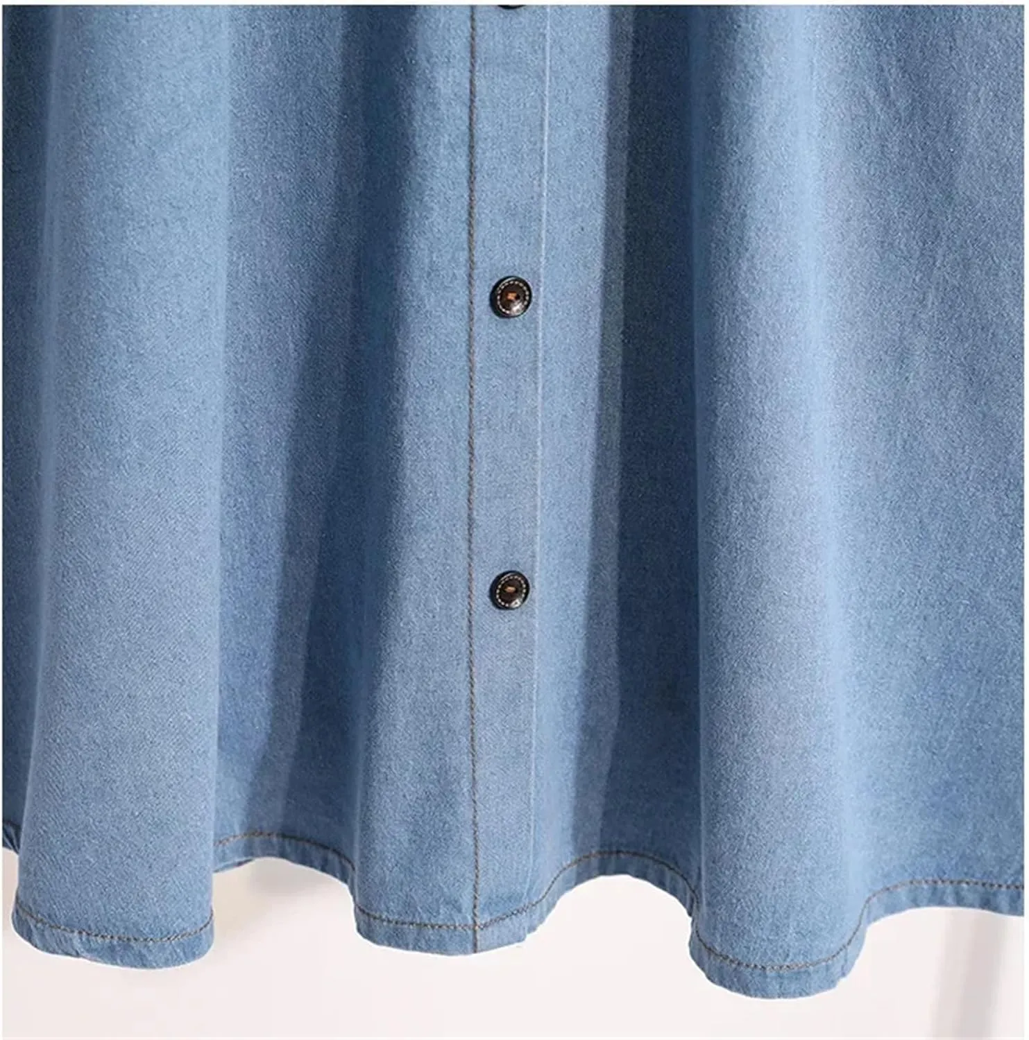 Women Elastic Waist Button Front Denim Skirt Summer Casual Midi A-Line Jean Skirt