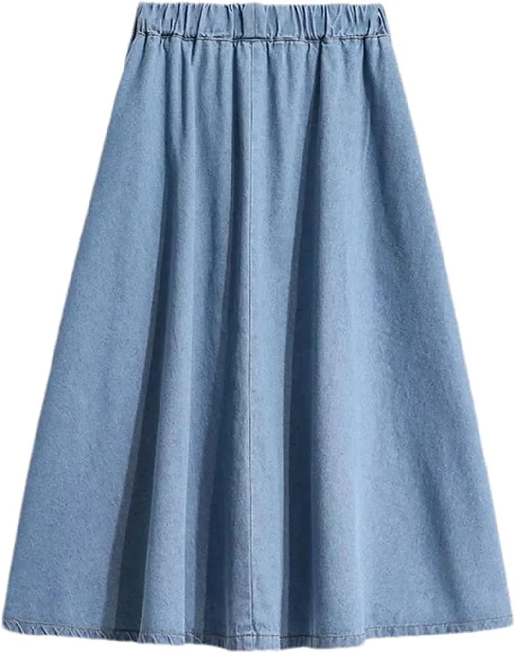 Women Elastic Waist Button Front Denim Skirt Summer Casual Midi A-Line Jean Skirt