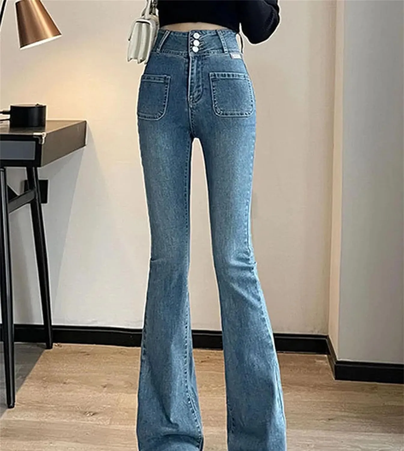 Women High Waist Skinny Stretch Flare Jeans Casual Slim Denim Pants Fashion Classic Trousers