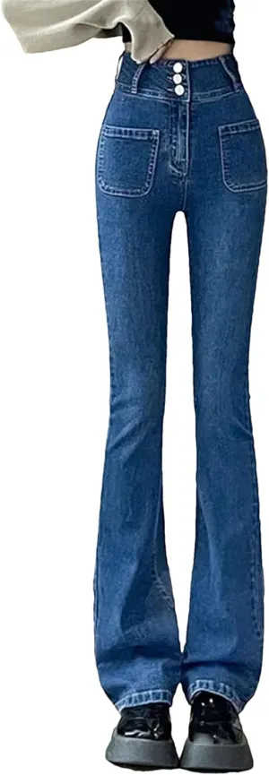 Women High Waist Skinny Stretch Flare Jeans Casual Slim Denim Pants Fashion Classic Trousers