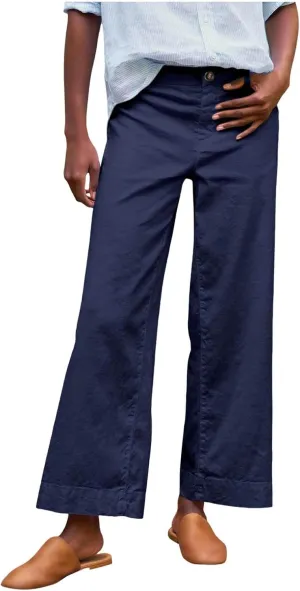Women High Waisted Cropped Linen Pants Flare Wide Leg Capri Work Pants Business Casual Ankle Pants with Pockets​