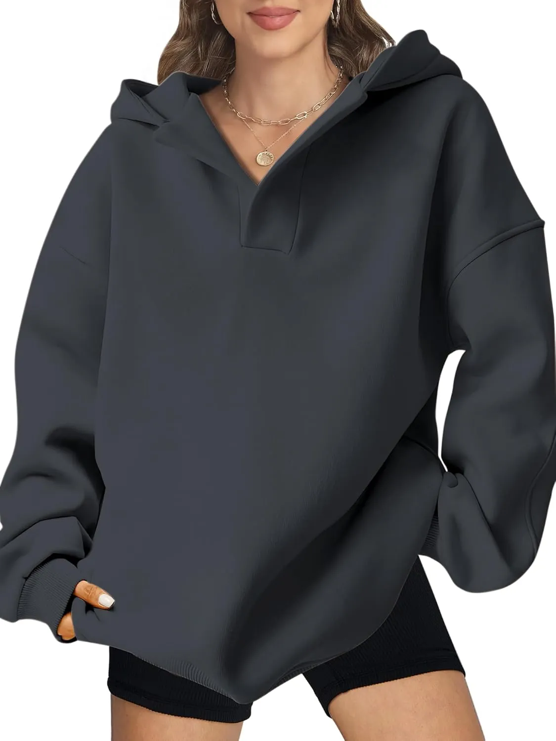 Women Hoodie Oversized V Neck Sweatshirts Casual and Comfortable Long Sleeve Pullover Sweater Fall Hoodies