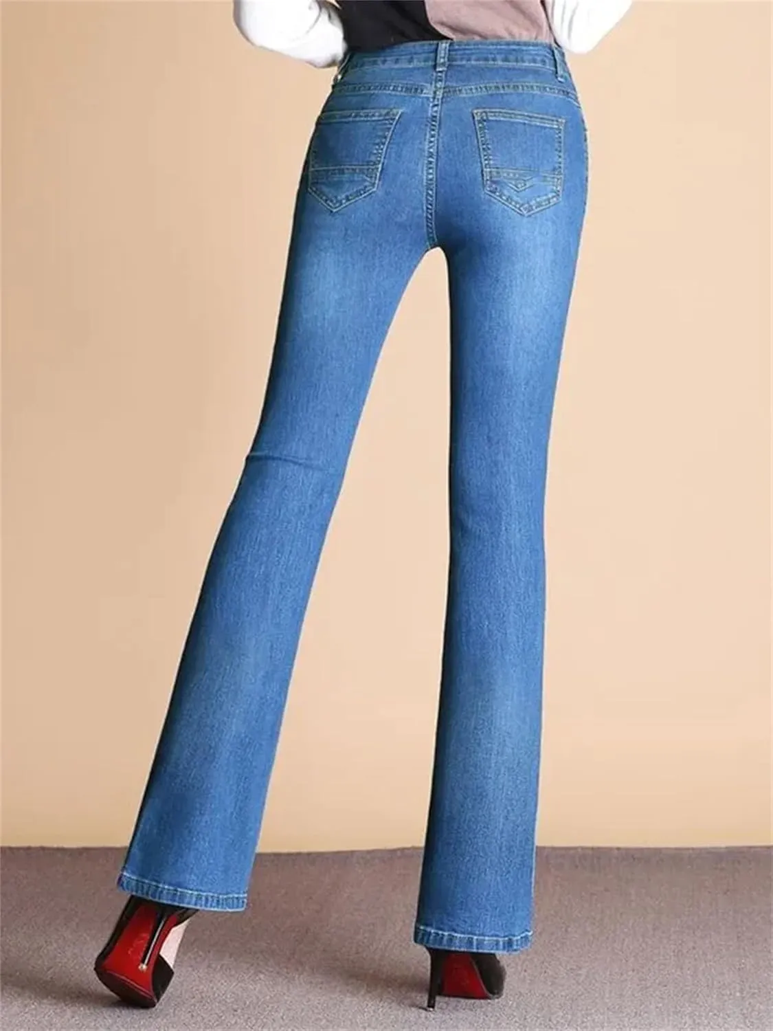 Women Skinny Stretch Wide Leg Jeans High Waist Vintage Slim Flare Denim Pants Casual Boot Cut Jeans