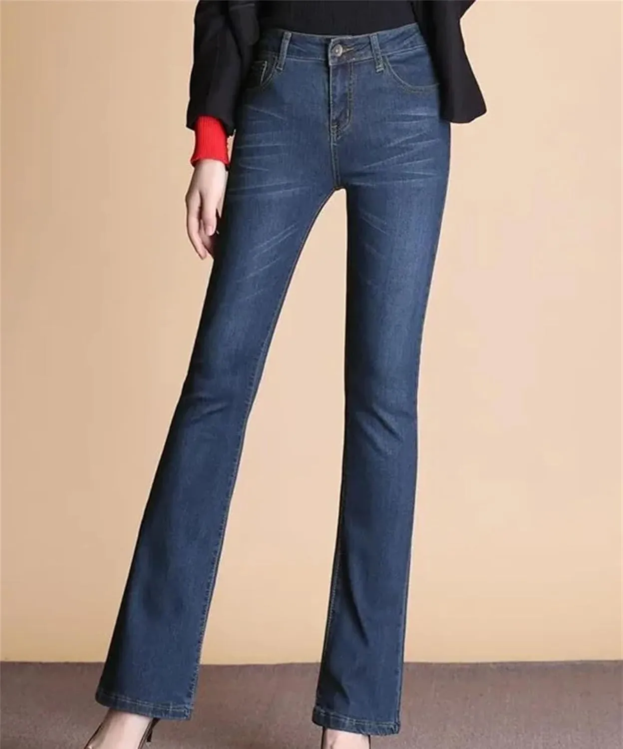 Women Skinny Stretch Wide Leg Jeans High Waist Vintage Slim Flare Denim Pants Casual Boot Cut Jeans